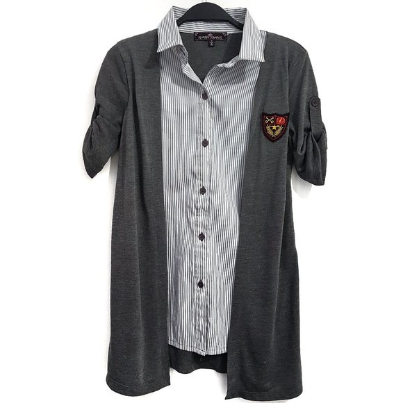 Almost Famous Gray with Blue/White Striped Top, S - Picture 1 of 8